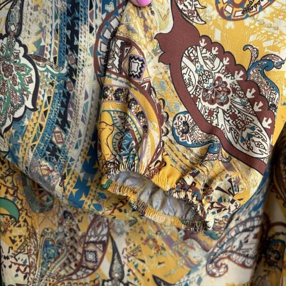 Zara W/B Collection Crop Top Wrap Front LG Yellow Paisley Floral Boho Festival - Picture 3 of 13